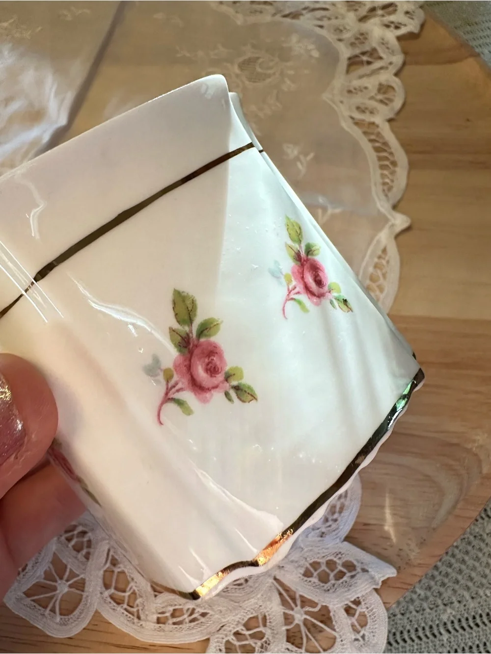 Vintage Royal Stafford English Bone China Lidded Jar Pink Roses Gold